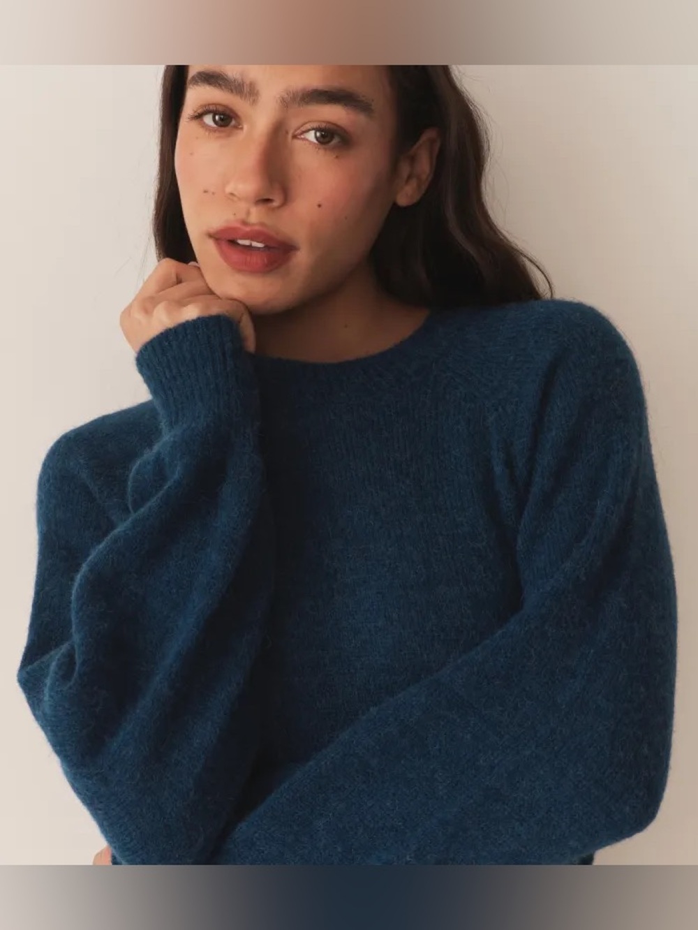 Doen Marsena Wool Alpaca Raglan Crewneck Knit Sweater Top Deep Sapphire Blue - Picture 4 of 12